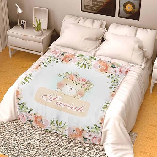Miniatura 4 de Manta de oso personalizada con nombre para niños pequeños mantas suaves personalizadas de animales florales para bebés lindas mantas de forro polar