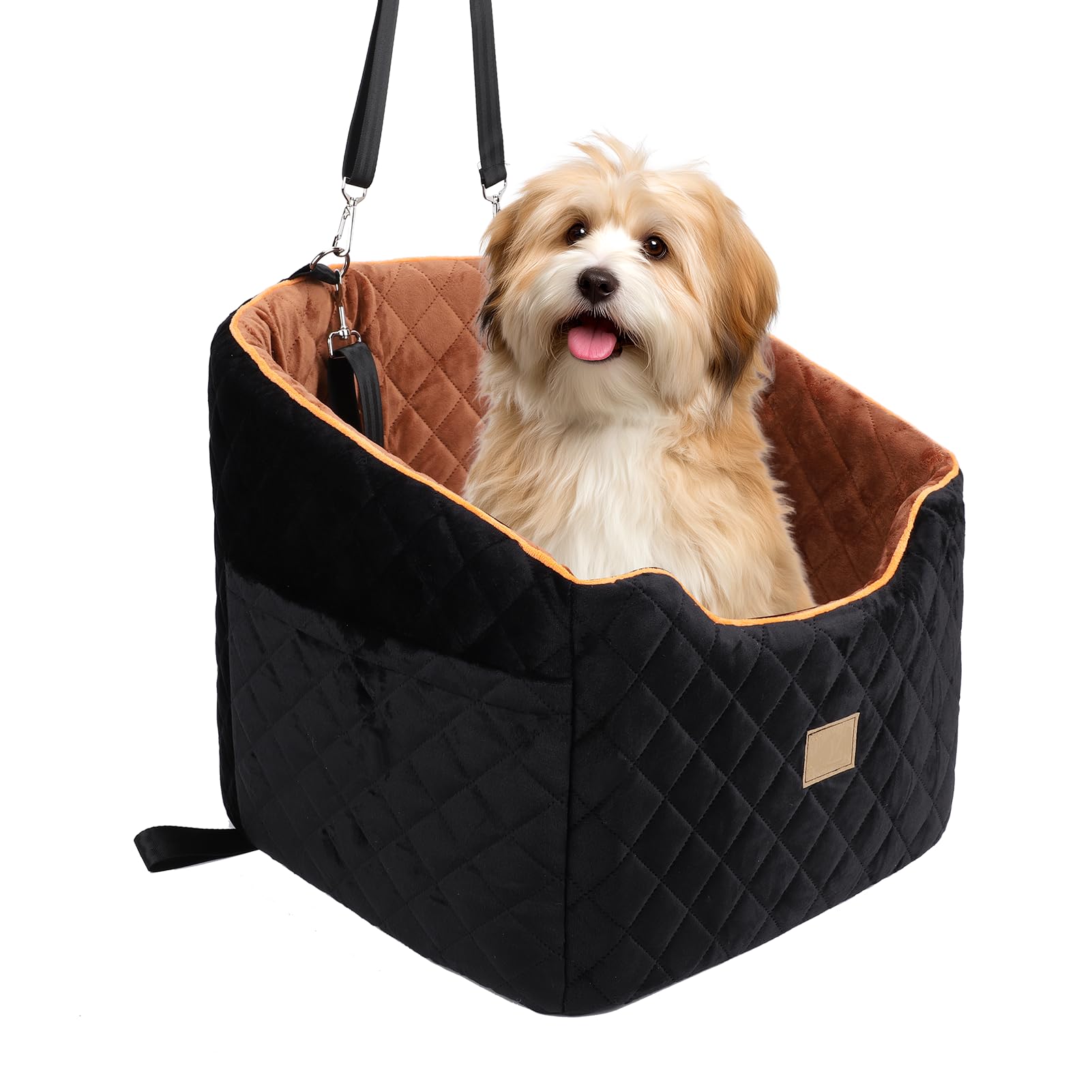 Asiento de coche para perros – Asiento para perros extraíble y lavable con base antideslizante y bolsillos laterales para coche, viajes de camping, para perros pequeños/medianos de hasta 35 libras L