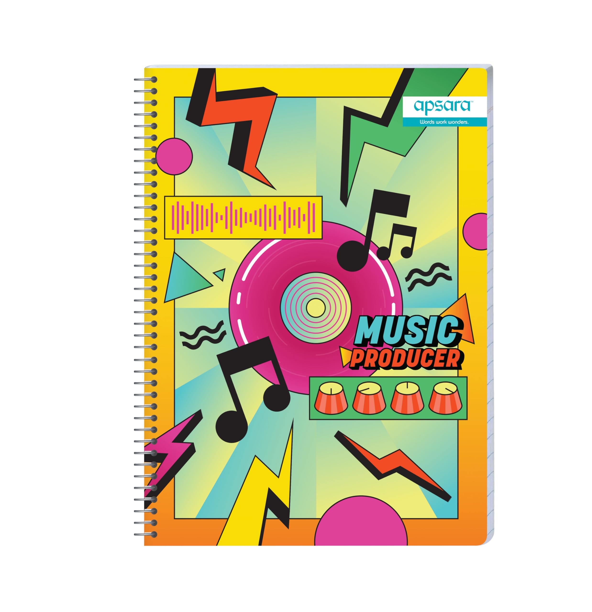 Apsara Quaderno a spirale a 5 soggetti, 252 pagine, 1 pezzo, riga singola, 60 g/m², 29,7 cm x 21 cm, copertina morbida, per scuola, università, preparazione esami e professionisti, il design può