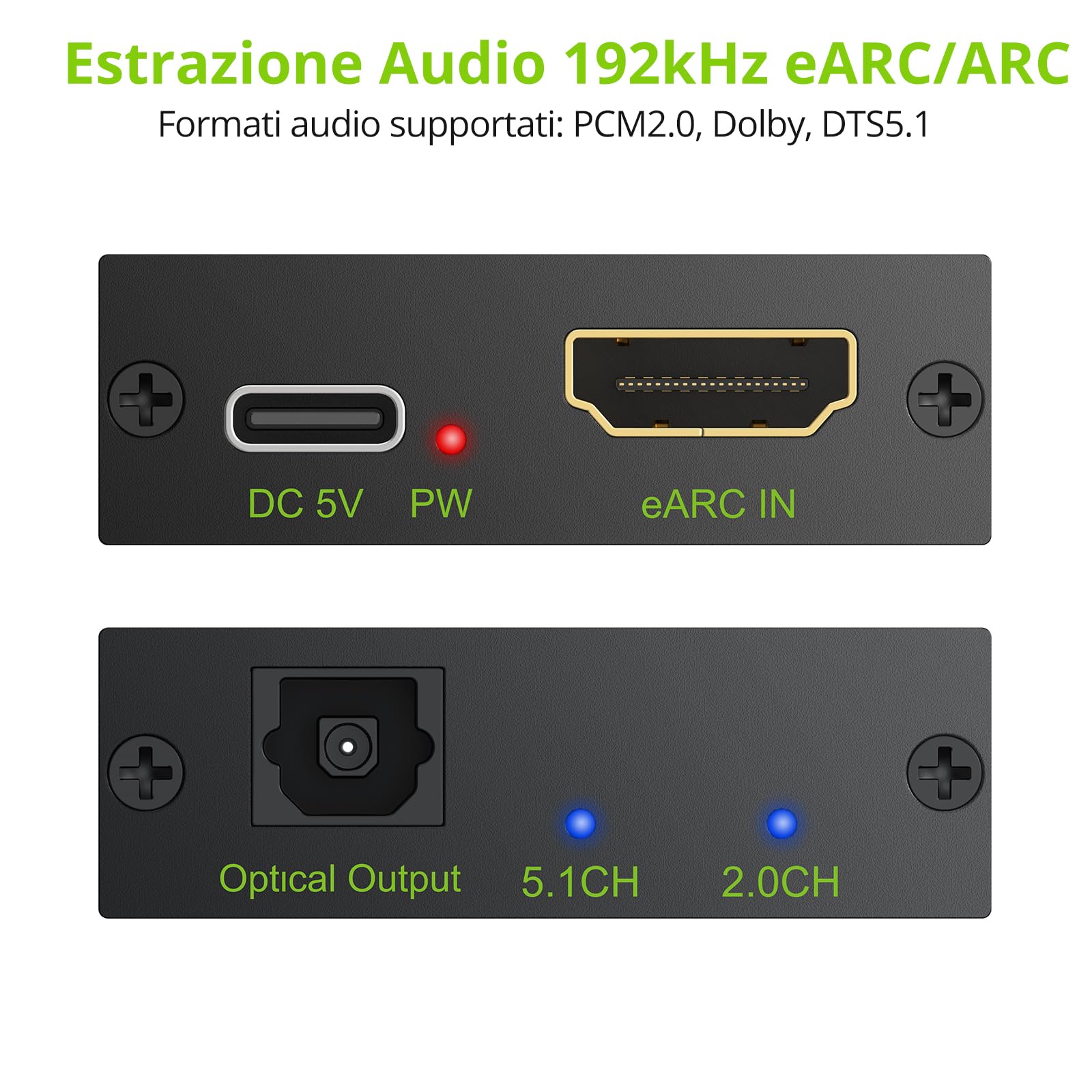 LiNKFOR Convertitore eARC/ARC a Ottico 192kHz con Cavi HDMI Ottico Estrattore Audio HDMI eARC Supporto Dolby 5.1/DTS eARC ARC Audio Extractor per Soundbar, Home Cinema, Cuffie Wireless