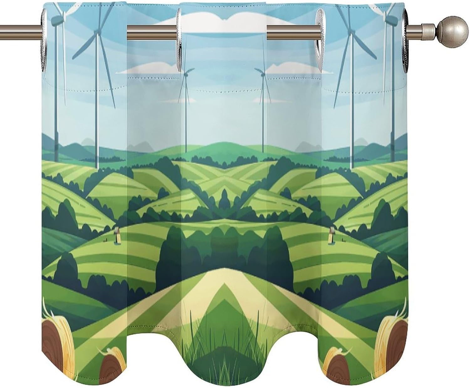 Hay Bale Pattern Valance for Windows, 2 Pack Kitchen Curtains Modern Home Decor, Soft Blackout Window Curtains for Living Room & Bedroom, 18 X 52 Inch