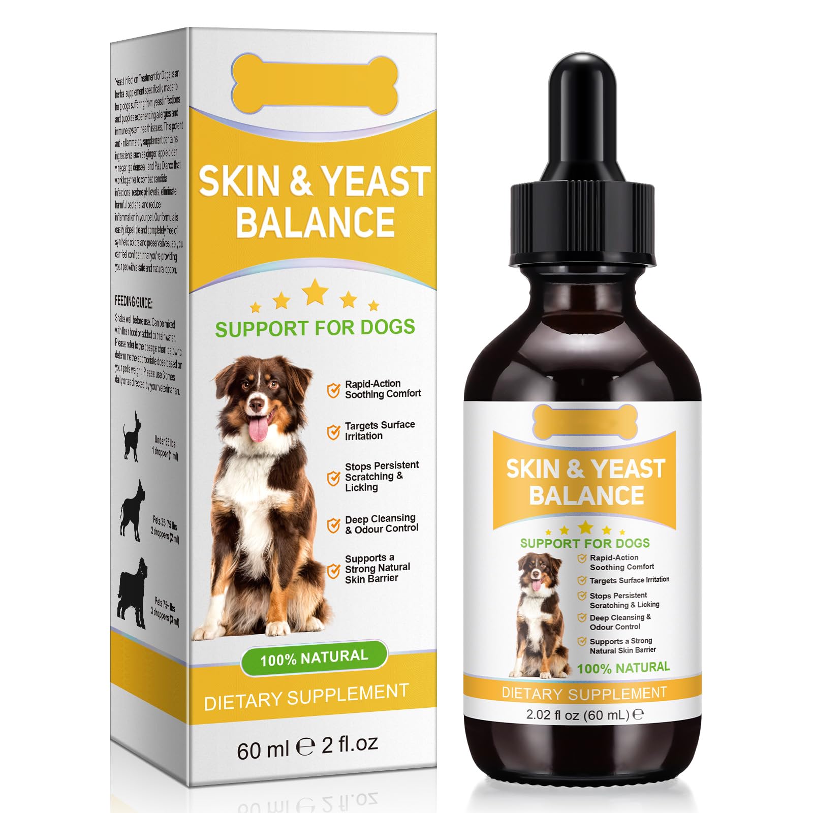 NKKOBSLE Yeast Balance Support for dogs, Advanced Dog Itchy Skin Care & Ear Cleanser – Natural Support During Seasonal Changes – Fast-Acting Soothing Care for Sensitive Skin - 60ml