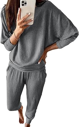 PRETTYGARDEN Women's Fall 2 Piece Lounge Set Long Sleeve Tops Ribbed Pants Spring Matching Sweatsuit Travel Outfits Clothes