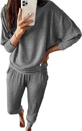 PRETTYGARDEN Women's Fall 2 Piece Lounge Set Long Sleeve Tops Ribbed Pants Spring Matching Sweatsuit Travel Outfits Clothes