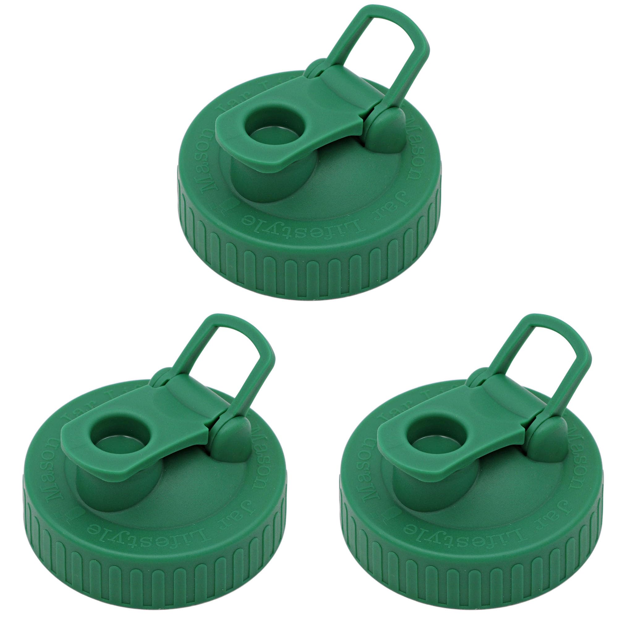 3 Pack Mason Jar Lifestyle Pour & Store Lid with Carry Loop for Mason Jars (Leaf Green, Regular Mouth)