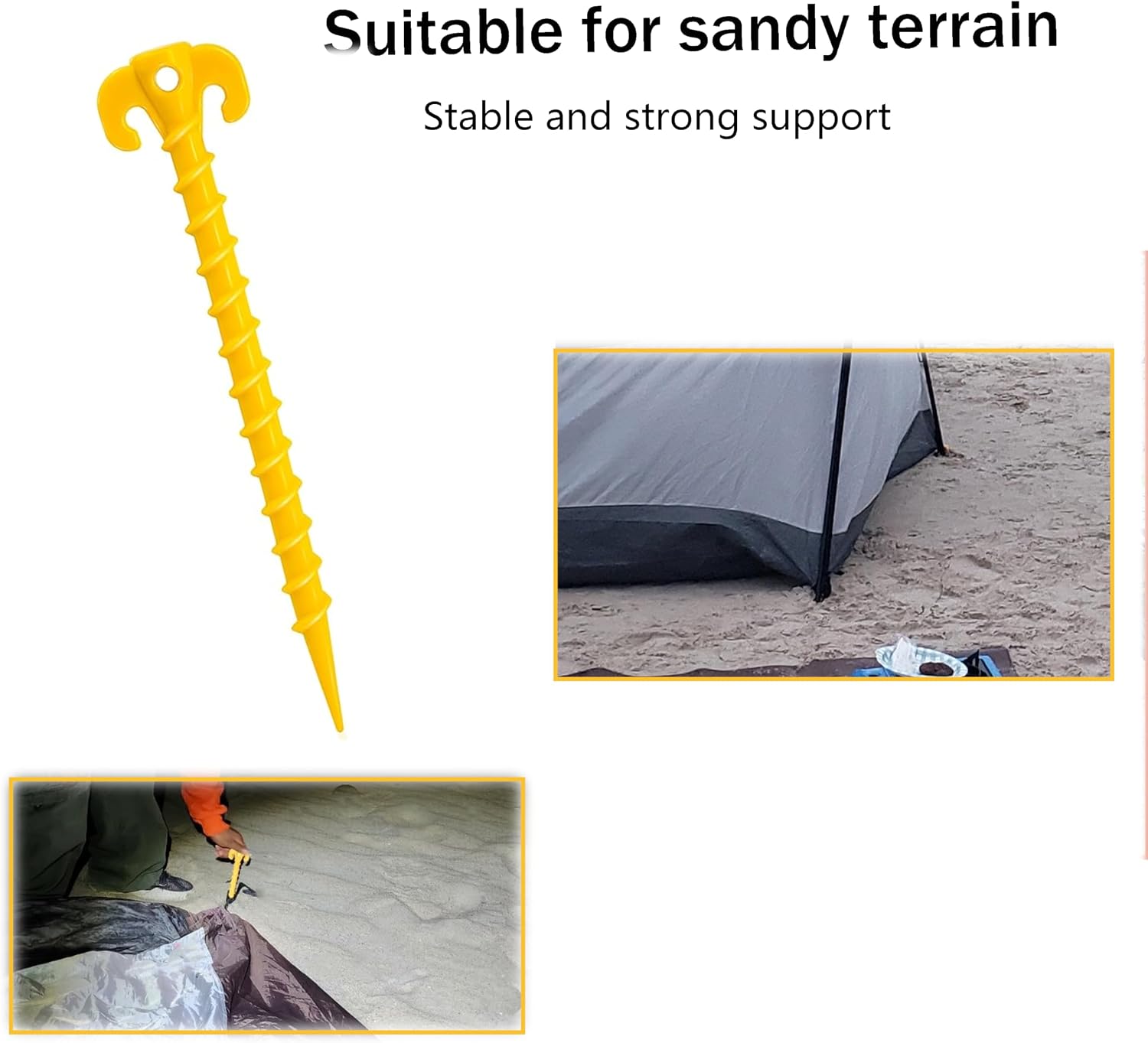 Tent Stakes Ground Anchors Screw in,Canopy Stakes Canopy Anchor Beach Tent Stakes Heavy Duty Screw Shape 8 inch for for Camping, Party, Hiking, Outdoor Decoration(4 Pack,Yellow