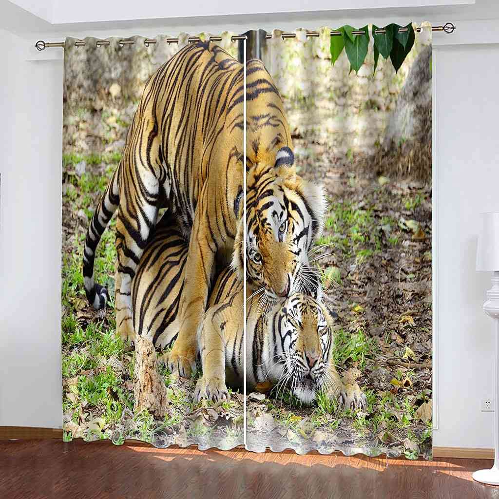 Rideau phonique et thermique contre la lumière et le bruit motif tigre pour fenêtre chambre