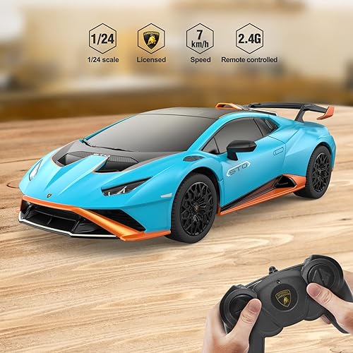 Miniatura 5 de RASTAR by Lamborghini Huracan STO RC Car 1:24 Escala Control Remoto Coche, Vehículo Modelo R/C para Niños Negro RC - Azul