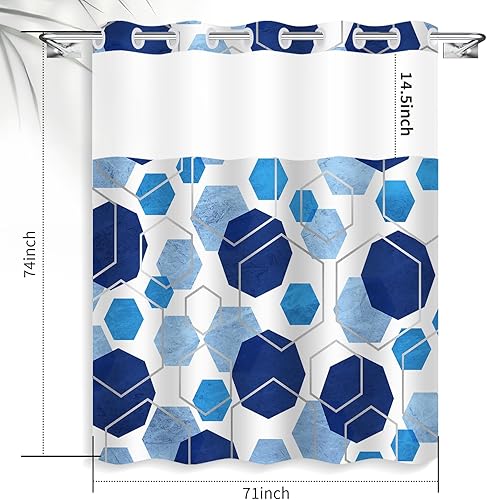 Miniatura 2 de Blue Collection - Cortina de ducha geométrica con patrón de vitrina, experiencia visual de lujo, doble capa, diseño sin gancho, cortina de ducha de