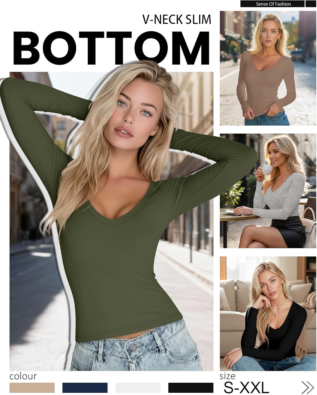 4 Pack Women's Long Sleeve Shirts Tight V Neck Slim Fitted Tops Stretchy Casual Basic T Shirts Layering Tees 2026 - Image 2