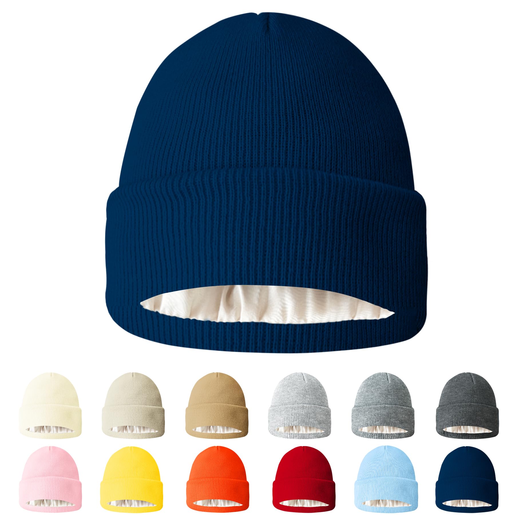 AGLIFEFY Winter Beanie Warm Knit Cuffed Silk Lining Hats Warm Beanies for Women Men