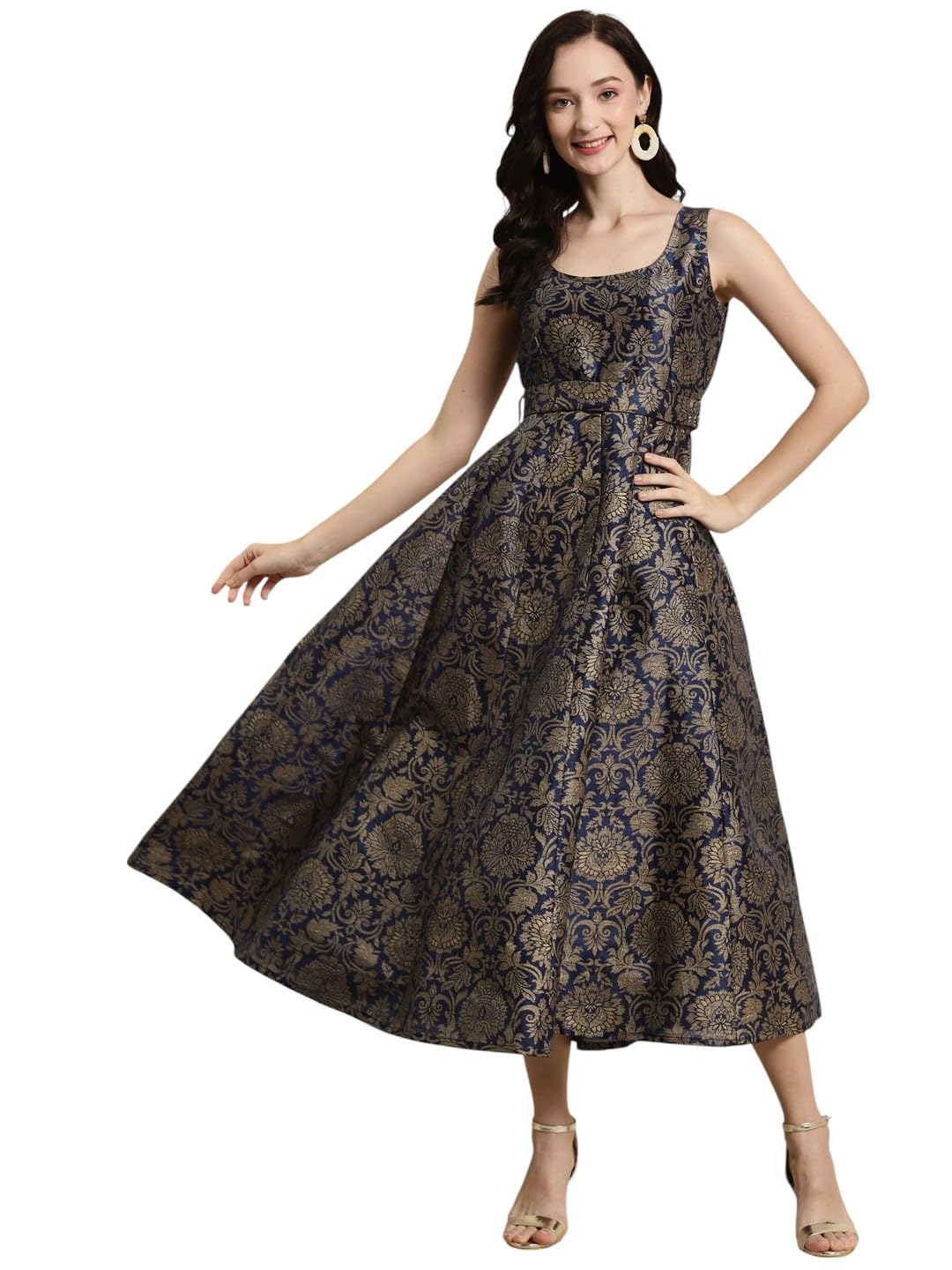 shae by sassafras Women Jacquard Floral Self-Belt Anarkali Maxi-picture-37
