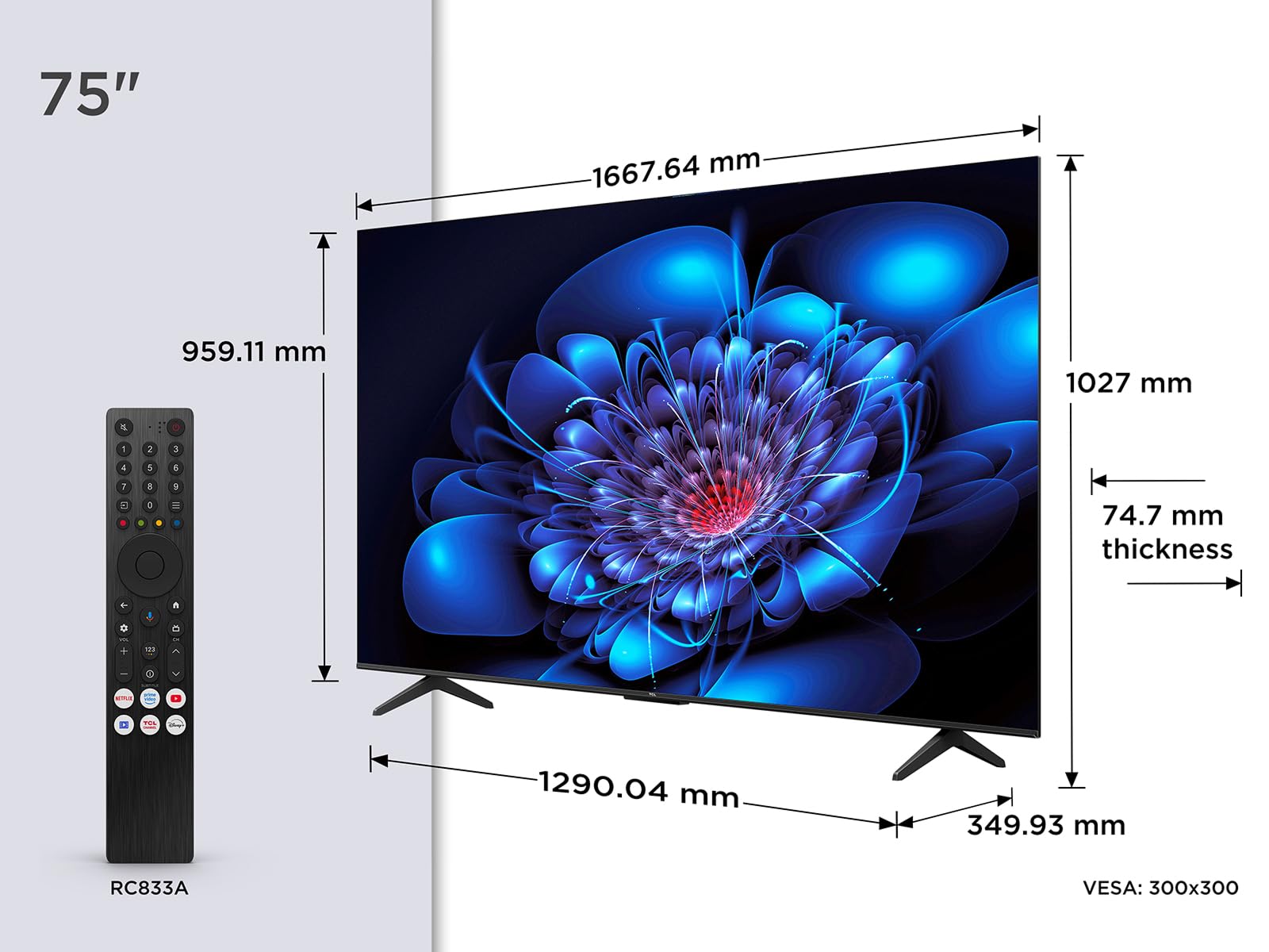 TCL 75P6K – Smart TV 4K HDR Direct LED da 75", Google TV con Dolby Audio | Motion Clarity, Google Assistant, Compatible with Alexa