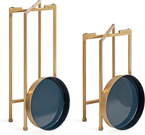 Miniatura 7 de Kate and Laurel Celia - Mesa auxiliar moderna, juego de 2, azul marino y dorado, sofisticadas mesas auxiliares para almacenamiento y exhibición