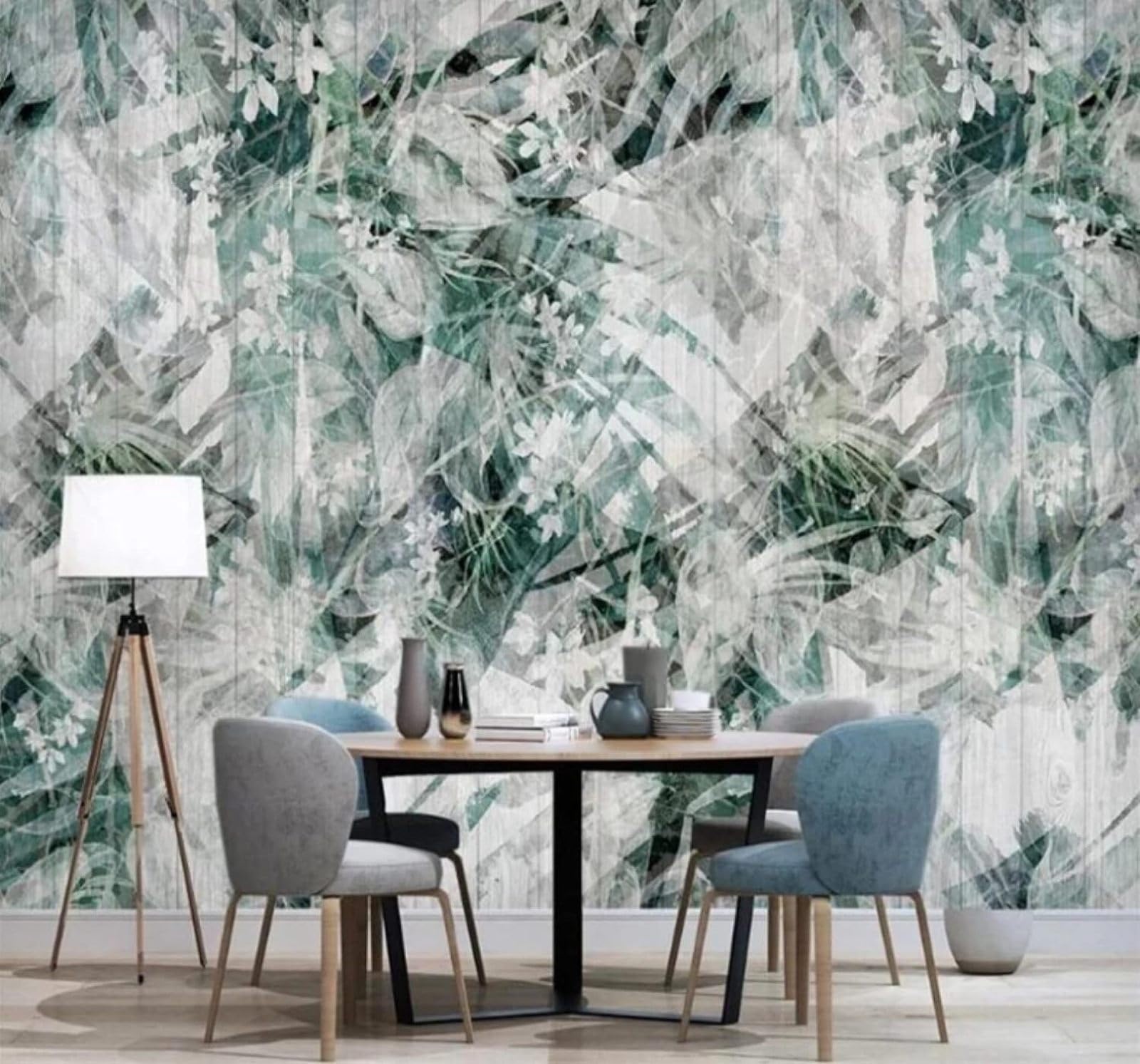 XLMING Retro Wood Grain Abstract Plants Green Leaves 3D Wallpaper Luxury Home Dining Decor Paste Sofa Living Room The Wall for Bedroom Mural-250cm×170cm