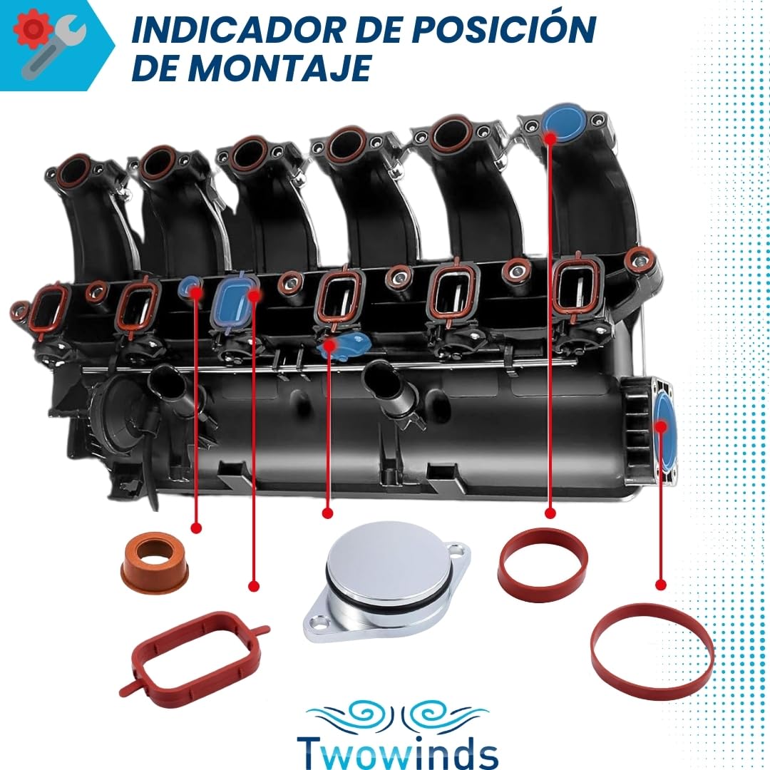 Twowinds - Kit Anular Mariposas Colector Admisión (32mm) Compatible con BMW E39 E46 E60 E61 E63 E64 E67 E81 E82 E88 E90 E91 E92 E93 X3 E83 X5 E53 E87 X5 E70 X6 E71 - 6 Cilindros (6 tapones, 20 Juntas)