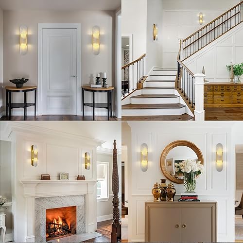 Miniatura 7 de Sucelating Juego de 2 lámparas de pared de mármol natural de 19.7 pulgadas, modernos apliques de pared de alabastro para interiores, baño, tocador,