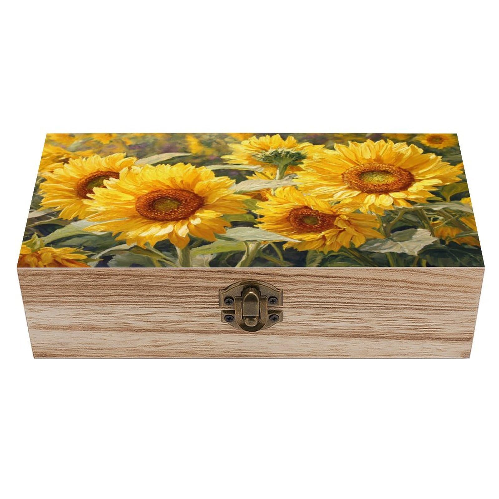 Ahdyr Field of Sunflowers Wooden Storage Box with Hinged Lid And Front Clasp Large Keepsake Box