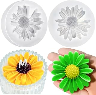 2 Pcs Daisy Flower Silicone Mold, 3D Flower Candle Molds, Chocolate Fondant Molds for Cake Decoration, DIY Casting Resin Soap Wax Concrete Polymer Clay Gypsum Craft Car Freshies Home décor