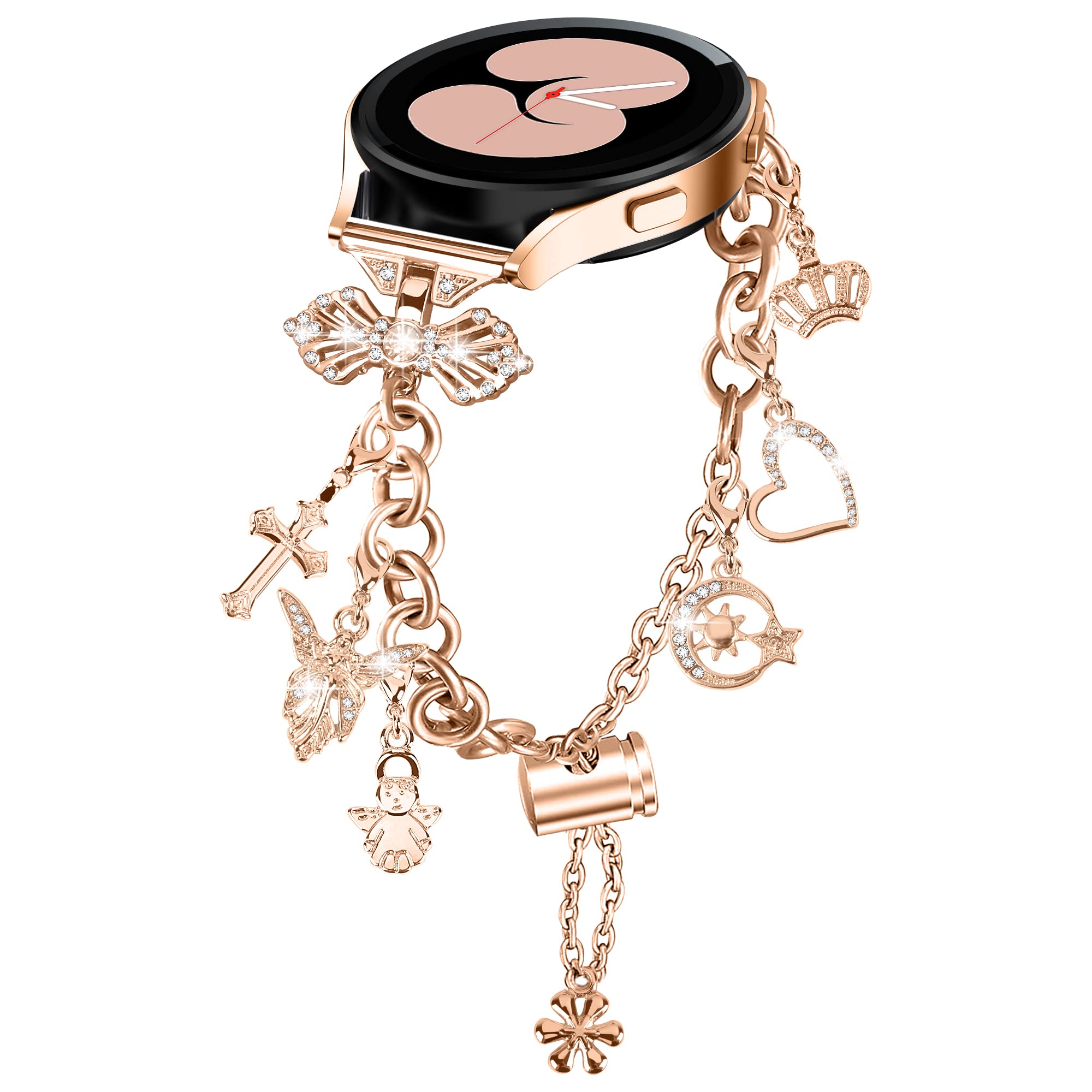 Aottom Bling Bands Compatible for Samsung Galaxy Watch 5/4 40mm 44mm, 5 Pro, Watch 4 Classic 42mm 46mm, 20mm Stainless Steel Diamond Jewelry Strap, Women's Interchangeable Charms Adjustable Bracelet