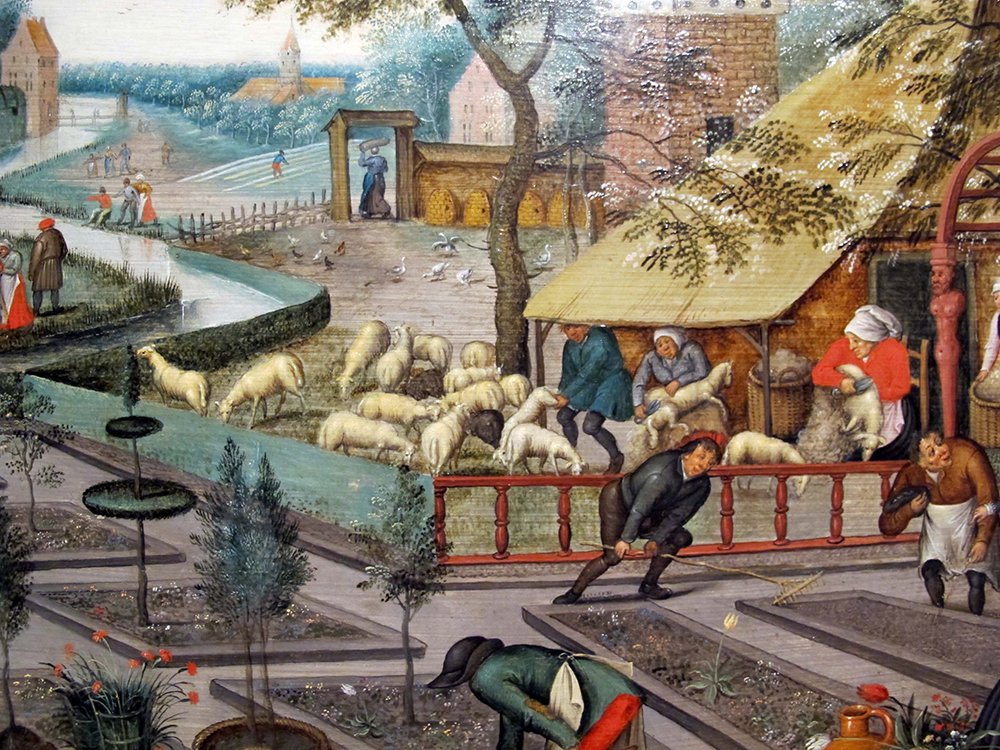 Decoración de salones con el cuadro Primavera I de Bruegel en marco marrón mini