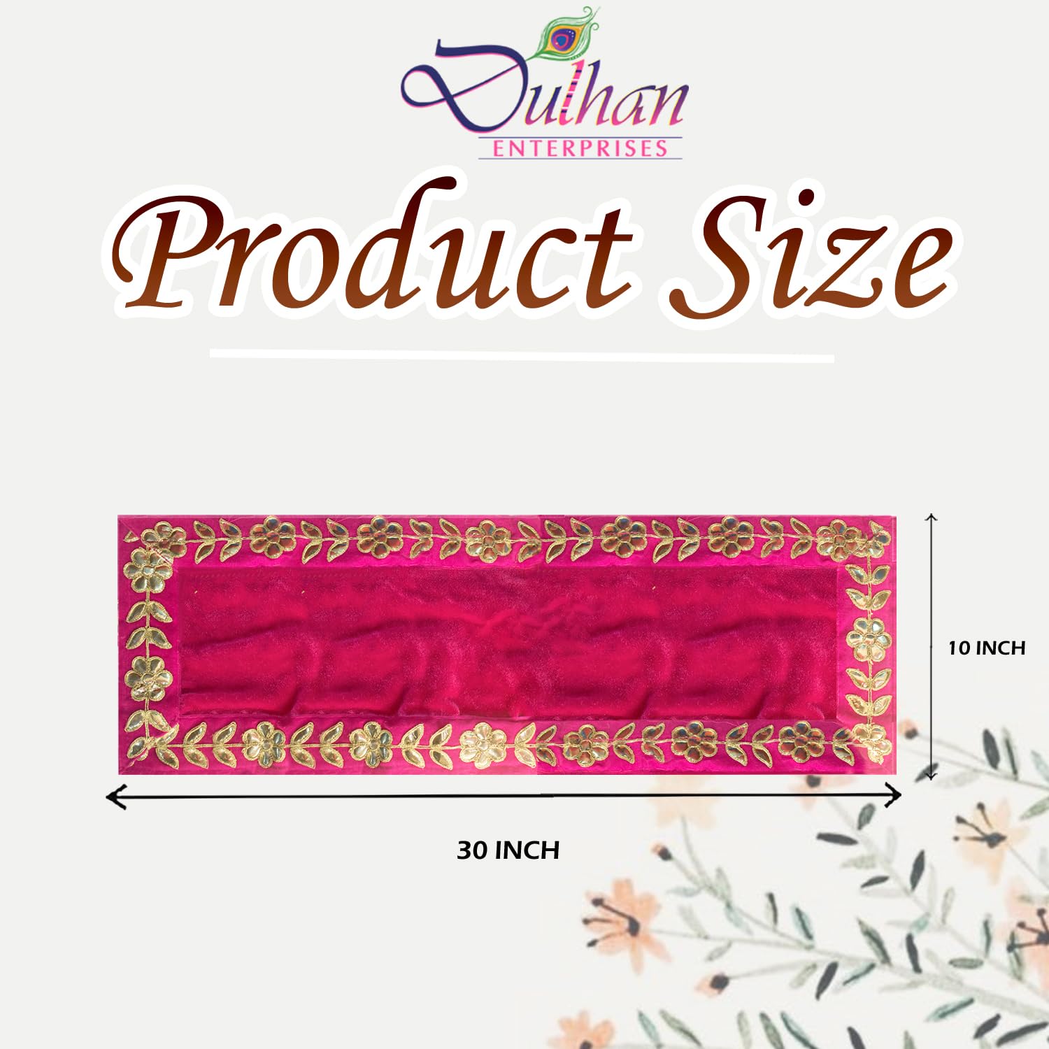 Dulhan Designer Pooja Cloth for Mandir |Pack of 2| Long Size Puja Aasan, 10x30 Inch, Pink Velvet Altar Cloth for Puja Table, Chowki, Puja Cloth for God Idol Sitting | Mandir Ka Kapda for Baithak Mat 1