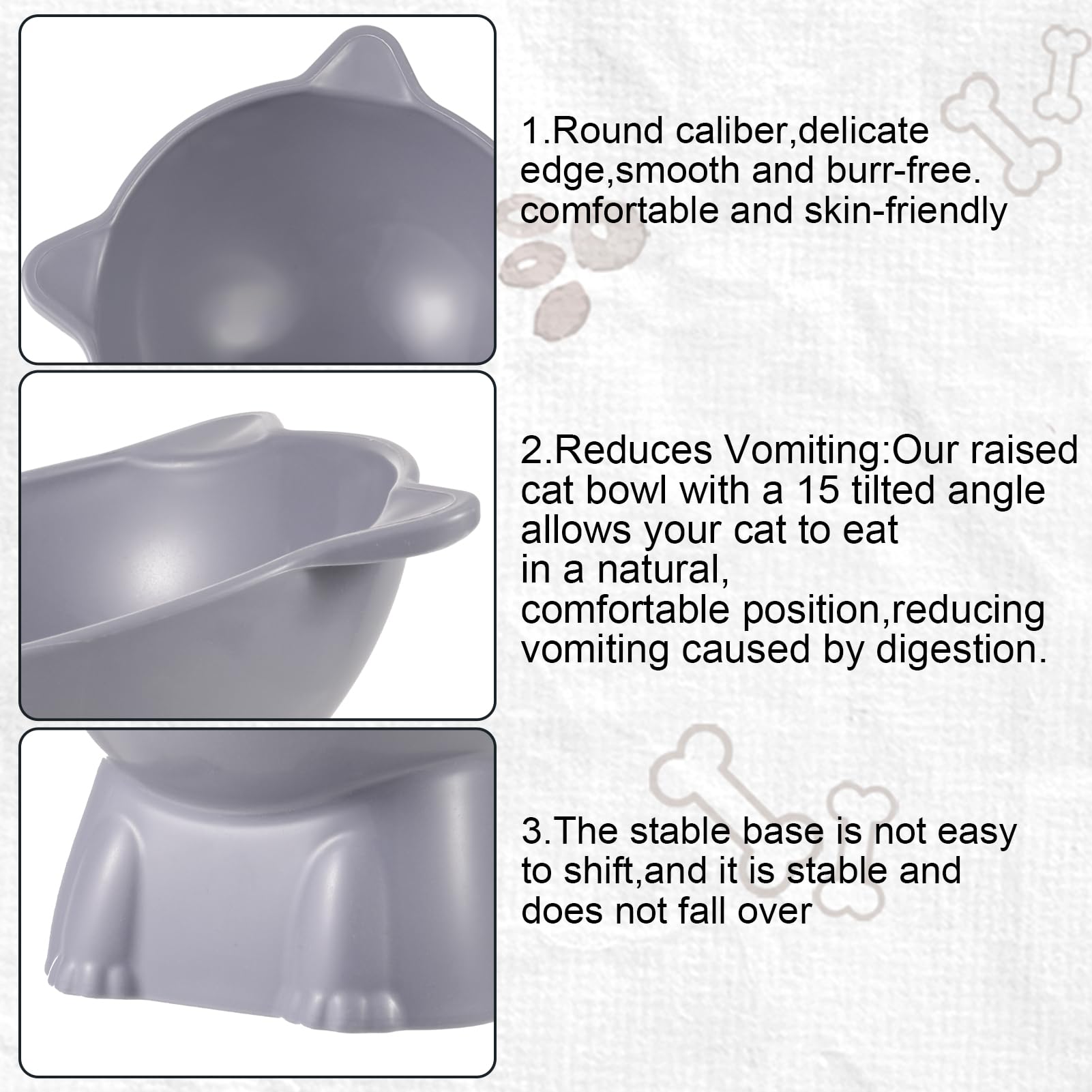 Radsocken Anti Vomit Cat Feeding System - 3PCS Elevated Cat Bowls with Stand, 15° Tilted Neck Protective Feeder - Image 3