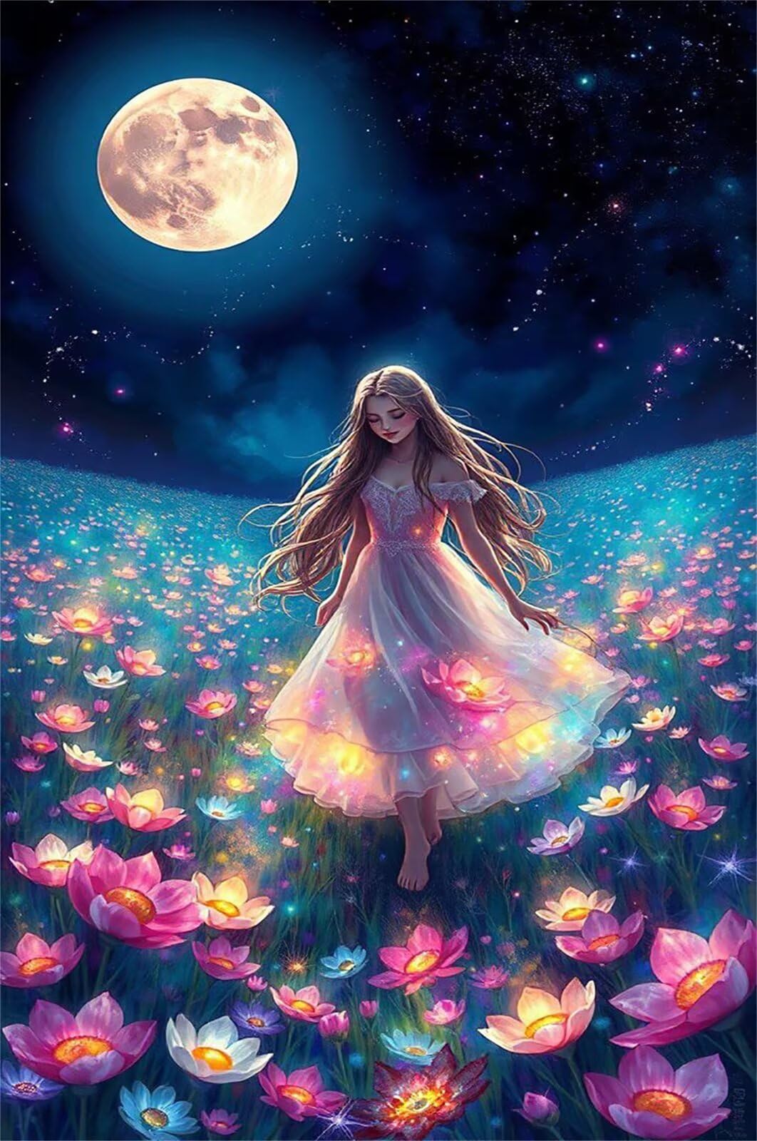 Rompecabezas para Adultos de 1500 Piezas | Luna Niña Flor | Puzzle Terapéutico de Estimulación Mental y Desconexión Digital, Encaje, Idea de Regalo, 87x57 cm