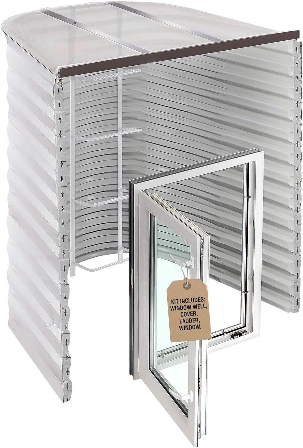 - Complete Basement Egress Windows Kit - Window Covers - Egress Window Well Kit with Ladder - Basement Well Covers - Argon Filled Basements Windows - 42"L x 36"W x 60"D