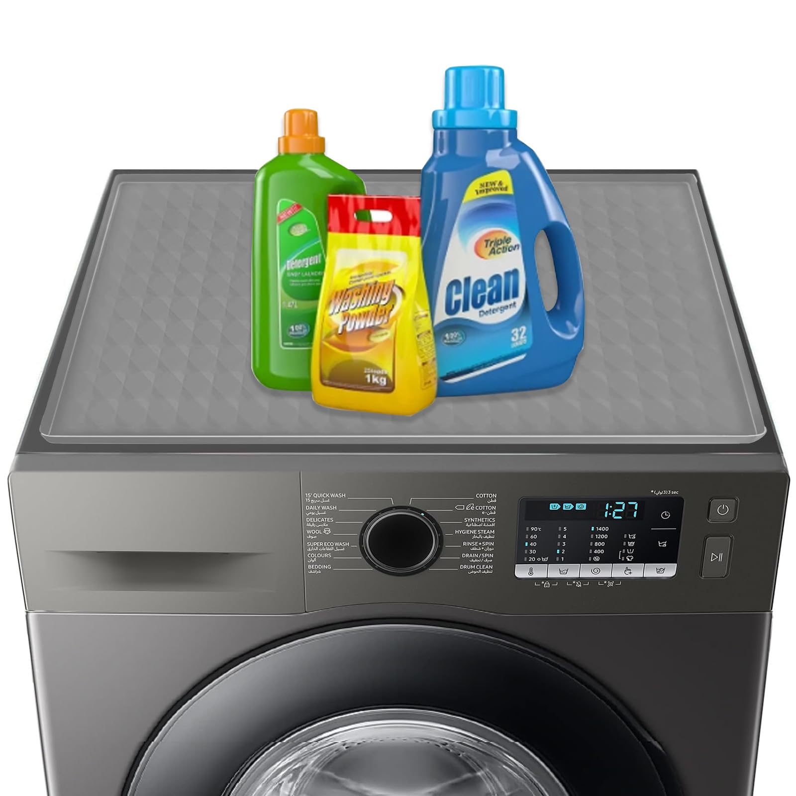 Tapis Silicone Anti-fuite Pour Lave-linge, Sèche-linge, Réfrigérateur - Bord Surélevé 0,6 Cm - Noir/Gris - Tailles 60x50, 60x60, 65x60 Cm