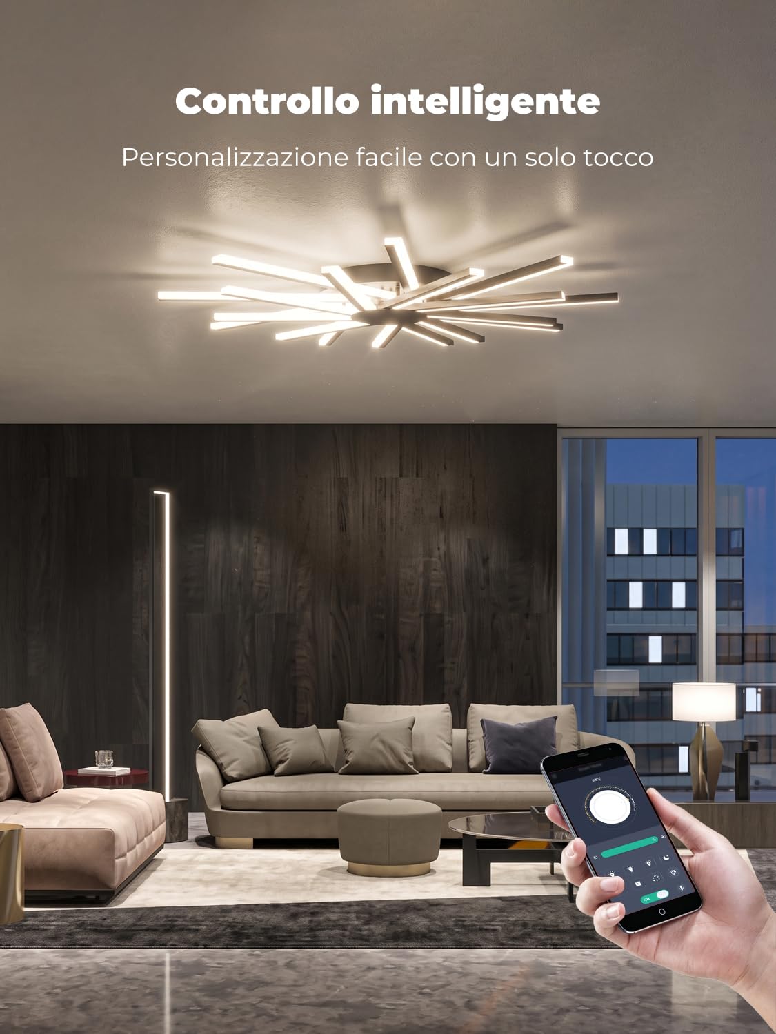 Φ96cm Lampadario Soggiorno Grande, Plafoniera Led Soffitto Moderno, Lampada da Soffitto con 18 Luci, Dimmerabile, Luce per Salotto con Telecomando, Funzione Memoria, Nero