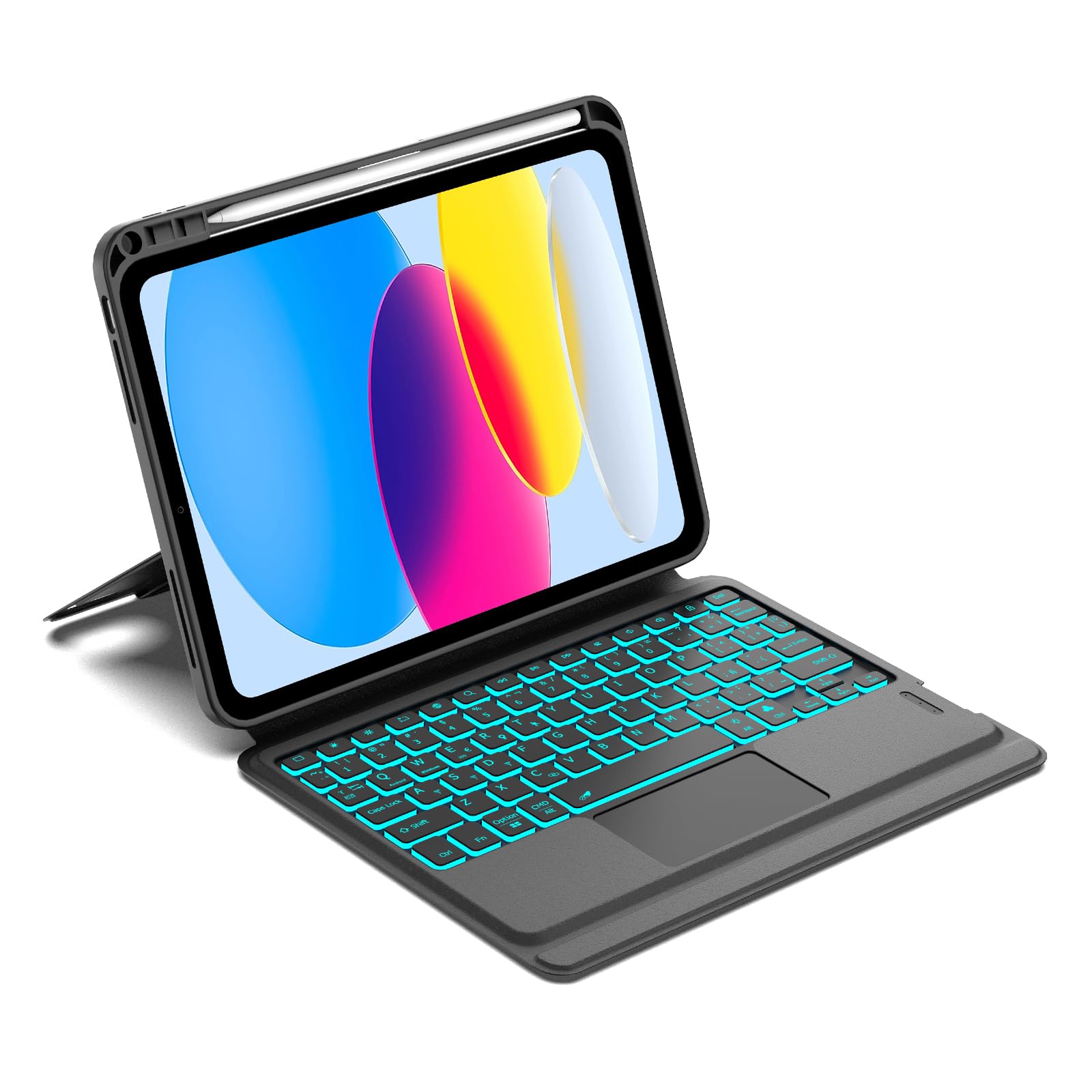 Funda Teclado para iPad A16 11ª Gen 2025/10ª Gen 2022, Teclado Retroiluminado Bluetooth Desmontable con Trackpad y Soporte Ajustable Multiángulo para iPad 10ª/11ª Generación 10.9/11 Pulgadas-Negro