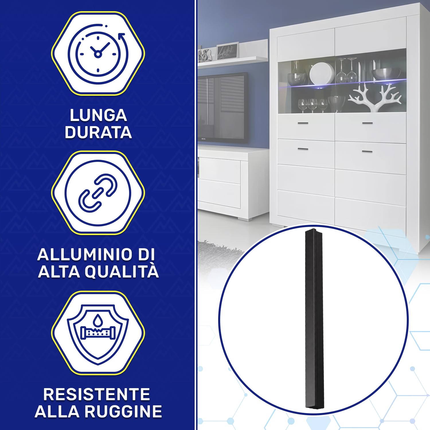 20x Maniglie per Mobili da Cucina 192x12x18mm Interasse Fori 160 mm | Maniglie Cucina y Mobili Realizzato in Alluminio Сolor Nero Opaco - Garanzia di 10 Anni - MONTERAL