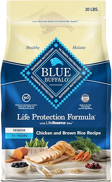 Blue Buffalo Life Protection Formula Senior Dry Dog Food, Supports Joint Health and Mobility, Made with Natural Ingredients, Chicken & Brown Rice Recipe, 30-lb. Bag