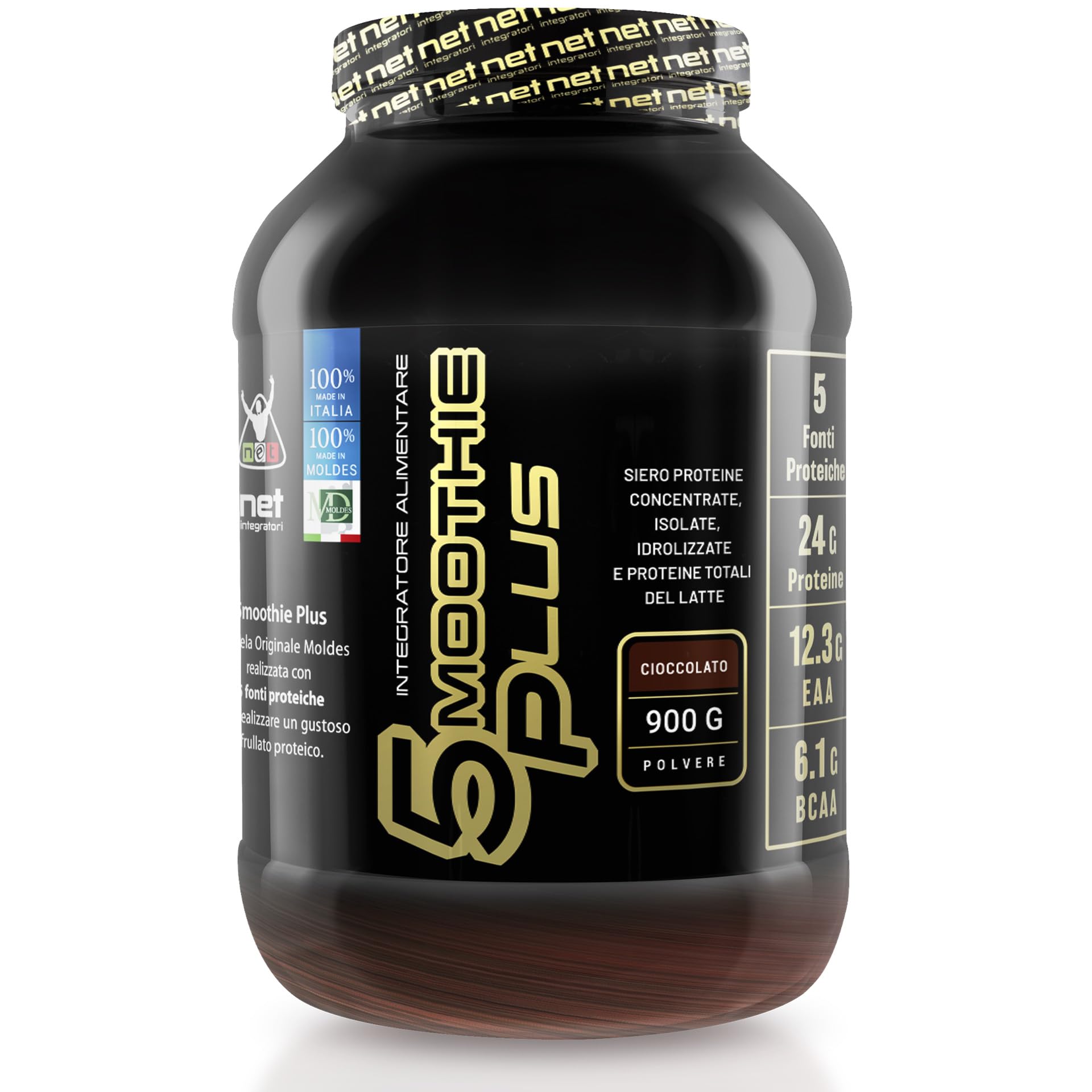 Net Integratori 5MOOTHIE PLUS - 900g Cioccolato - Spuntino Proteico Veloce - Proteine Isolate, Concentrate, Idrolizzate e Proteine Totali Del Latte Con Aminoacidi EAA E BCAA