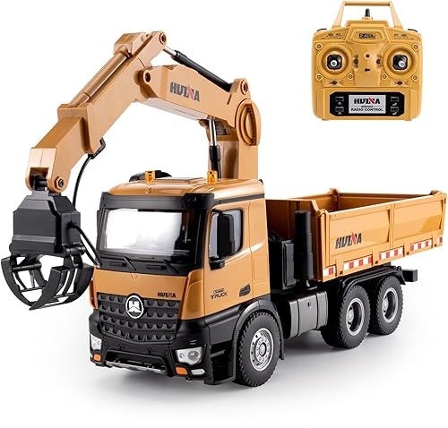 Miniatura 1 de YAZHIYI Camión volquete de madera con control remoto de 26 canales, camión RC 2 en 1 para niños, vehículos de construcción resistentes con tenedor