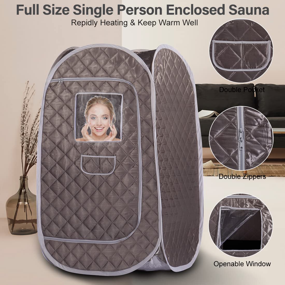 Portable Sauna Tent, Foldable One Person Full Body Spa for Detox