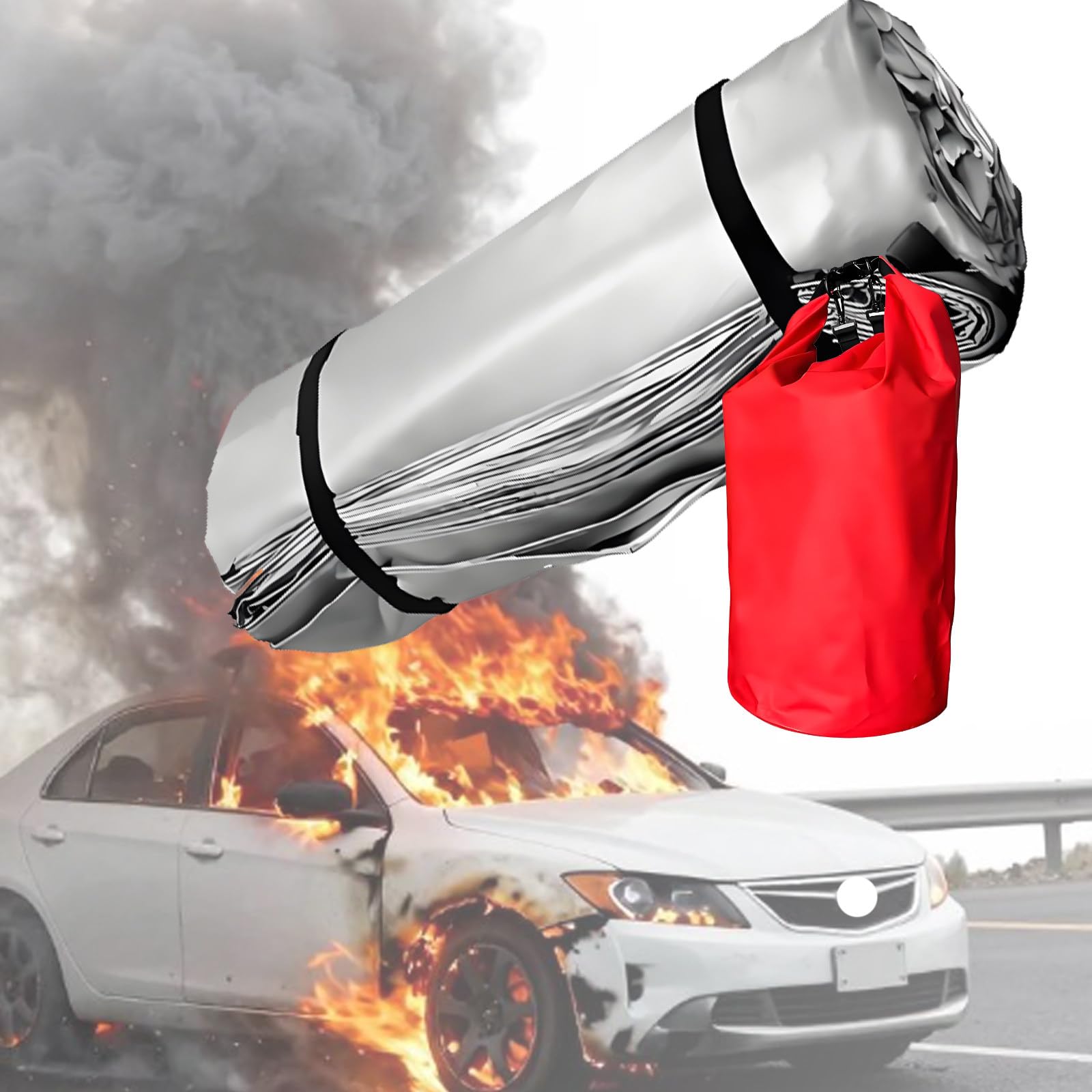 Ieowy Emergency Fire Blanket - Large Fireproof Blanket Fire Extinguisher Blanket For Electric/Fuel Vehicle Accidents, Fiberglass + Double-Sided Silicone, With Carry Bag 6×9M