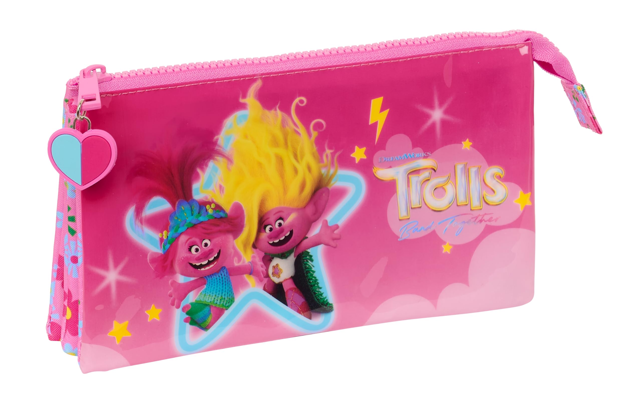 Safta Trolls 3 – Triple Pencil Case, Children's Pencil Case, Ideal for School Age Children, Comfortable and Versatile, Quality and Resistance, 22 x 3 x 12 cm, Pink, Pink, Estándar, Casual