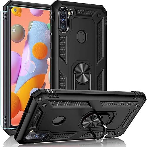 Funda para Samsung A11, Galaxy A11, funda de grado militar resistente con protector de pantalla HD, anillo magnético atril para Samsung Galaxy A11