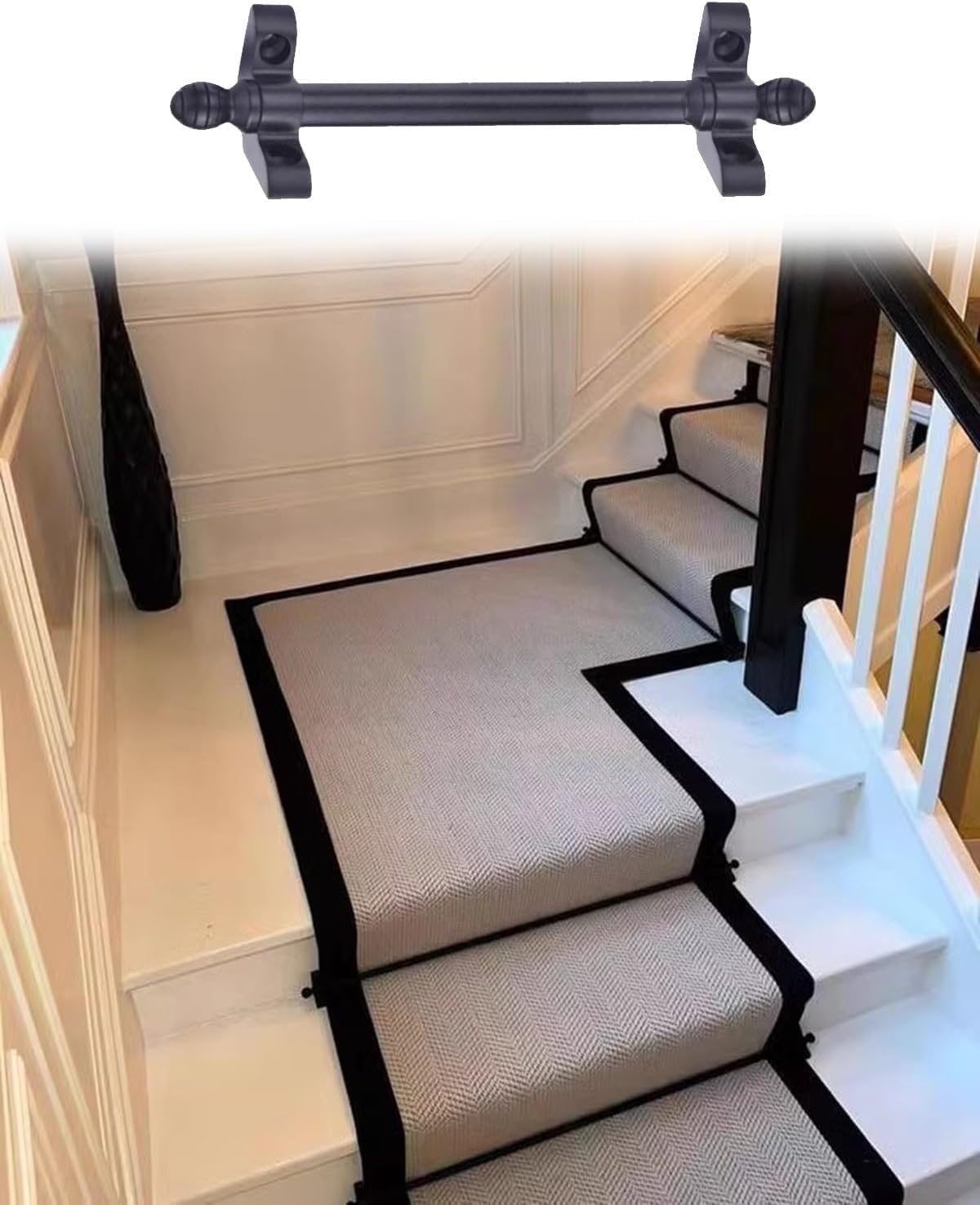 Varillas de alfombra para escalera barra sólida de 125cm color negro