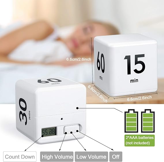 Cube Timer, Cube Kitchen Timer, Gravity Sensor, Flip Timer, Cube Countdown Timer, 2.6 Inch Kids Timer, Square, Workout Timer, Exercise Timer, Game Timer, 15-20-30-60 Minutes, Time Keeping, White | 授業 キッチン 勉強 ワークアウト 料理 デスクタイマー 時間管理用 15 20 30 60分 カウントダウンツール