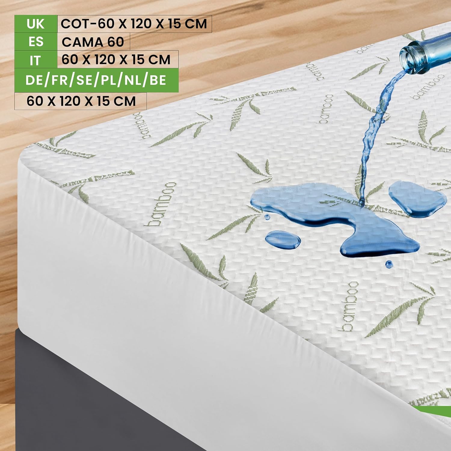 Utopia Bedding Coprimaterasso Lettino Impermeabile 60 x 120 x 15 cm, Certificato OEKO-TEX, Proteggi Materasso, Traspirante, Lavabile, Stile Montato Tutto Intorno Elastico