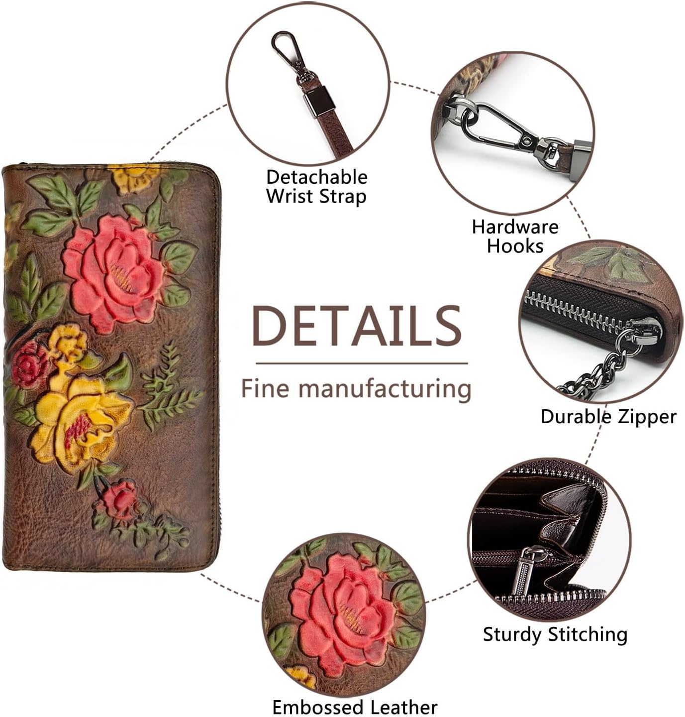 Wallet Genuine Leather for Women - with RFID Blocking Card checkbook ID Slot Large Capacity Vintage style (rose coffee) - Image 4