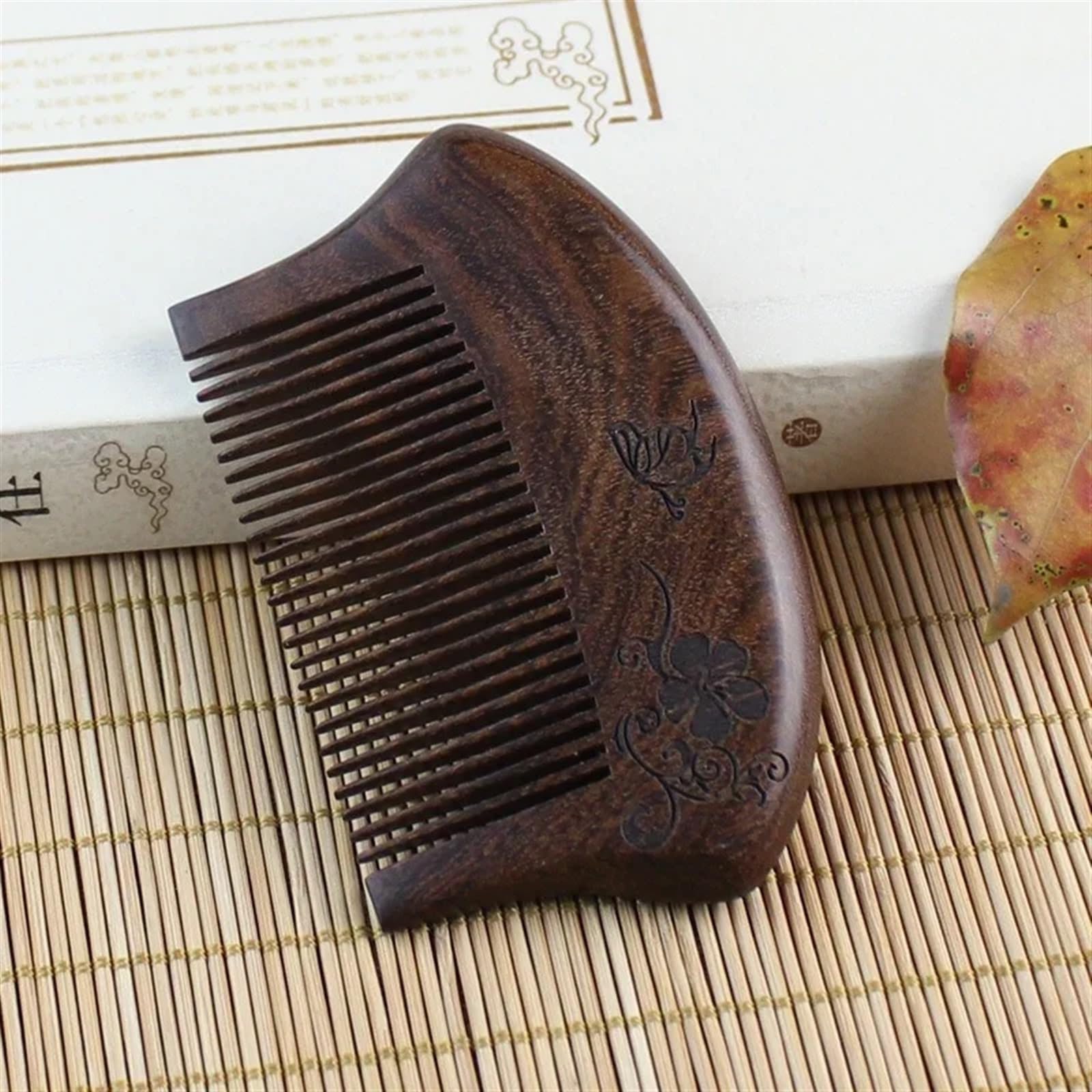 Peine de madera de bolsillo, peines de madera de dientes súper estrechos de sándalo de oro negro Natural, peine No estático for peinar el cabello (Size : Type 1)