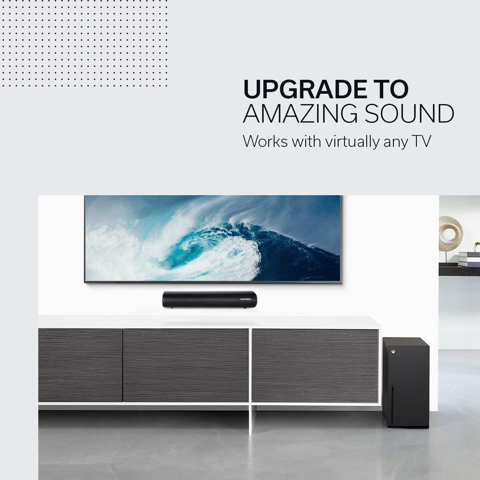 TKMARS Barre de Son TV avec Caisson de Basses Intégré, Soundbar Bluetooth 5.0 Home Cinéma 60W, Connexions HDMI/Optique/AUX, 3 Modes EQ, pour TV/PC/Projecteur/PS4/Smartphone