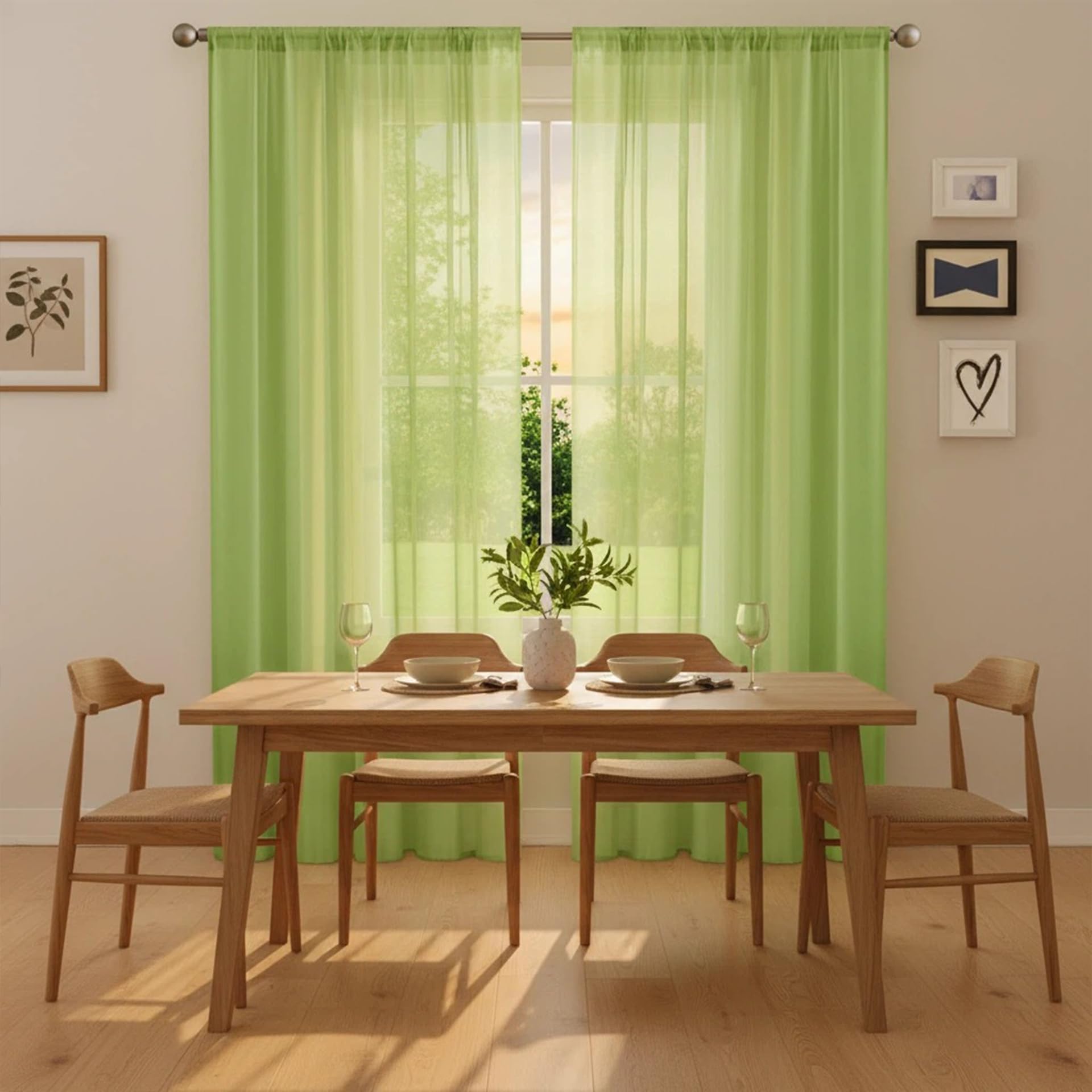 Voilage 110x115 vert transparent, rideau court de décoration de maison