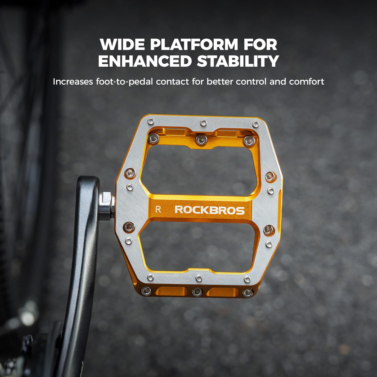 ROCKBROS Pedales de Bicicleta de Aluminio CNC, Plataforma Ancha Antideslizante con Clavos, Eje de Acero CR-Mo 9/16" con Rodamientos Sellados para MTB, Carretera, Gravel y Ciclismo Urbano