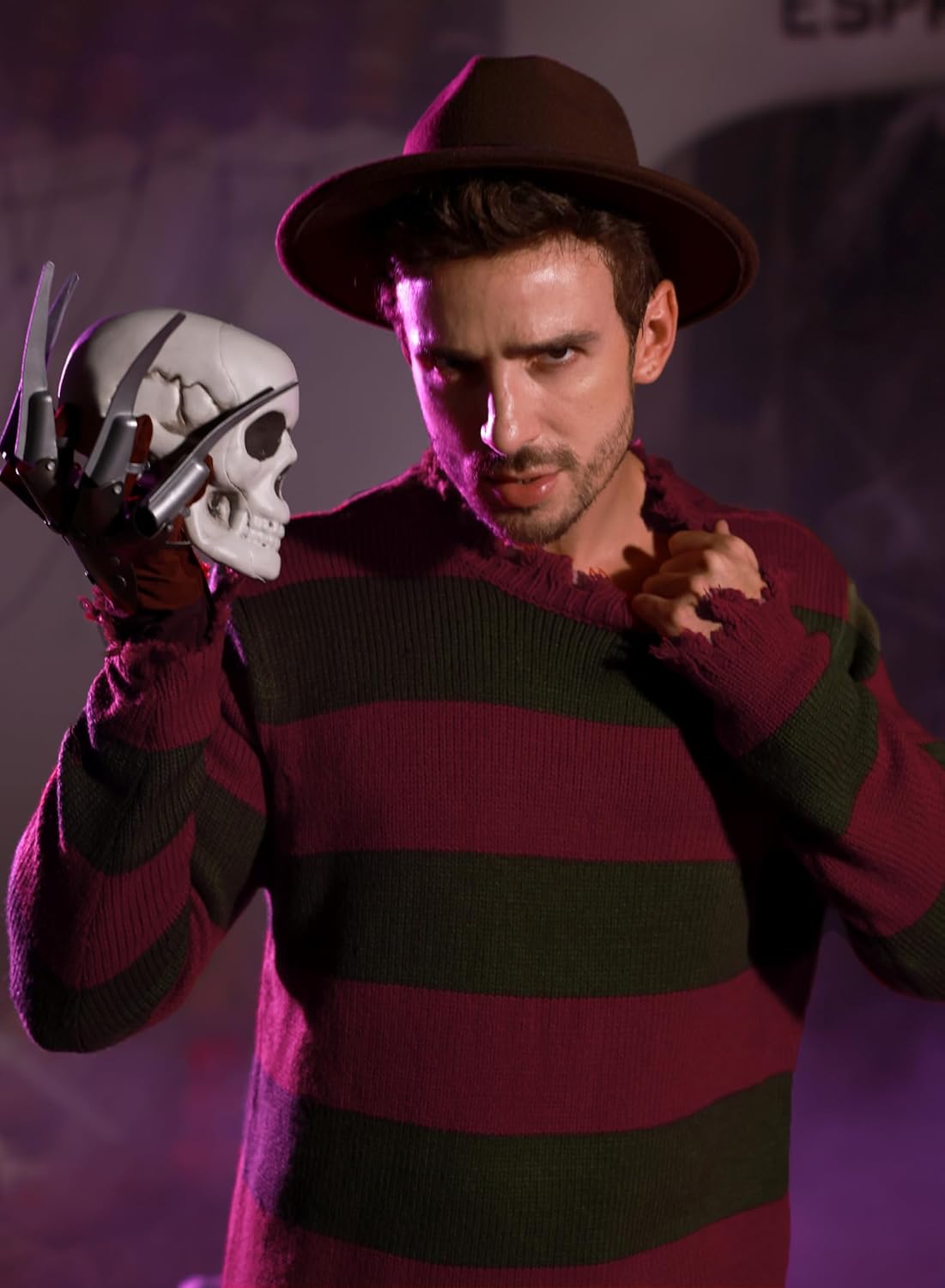 Arvilhill Men's Freddy Costume Halloween Nightmare Funny Striped Pullover Scary Terifier Classic Elm Horror Knitted Red Green Sweater L - Image 4