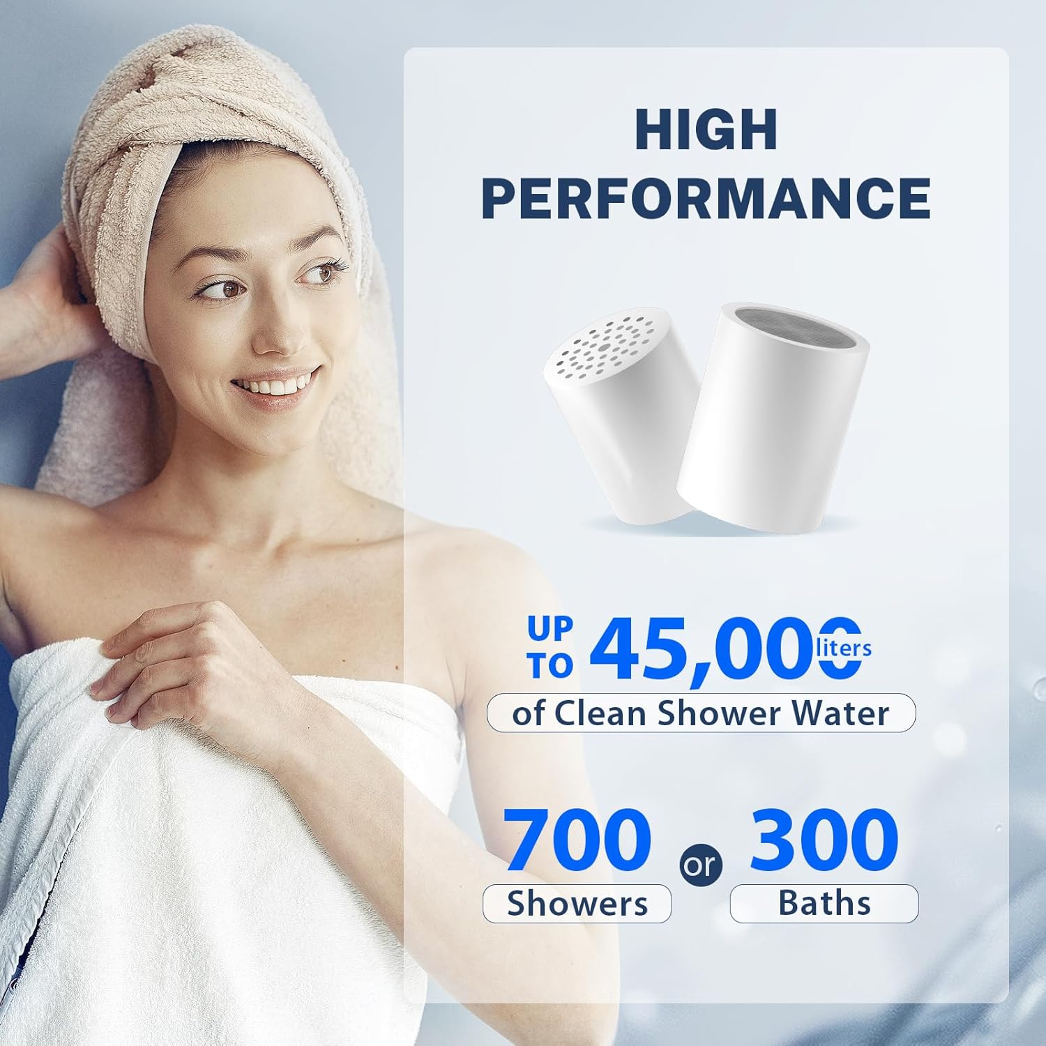 Diagram showing the dimensions of the iSpring SF2S universal shower filter and its internal cartridge.